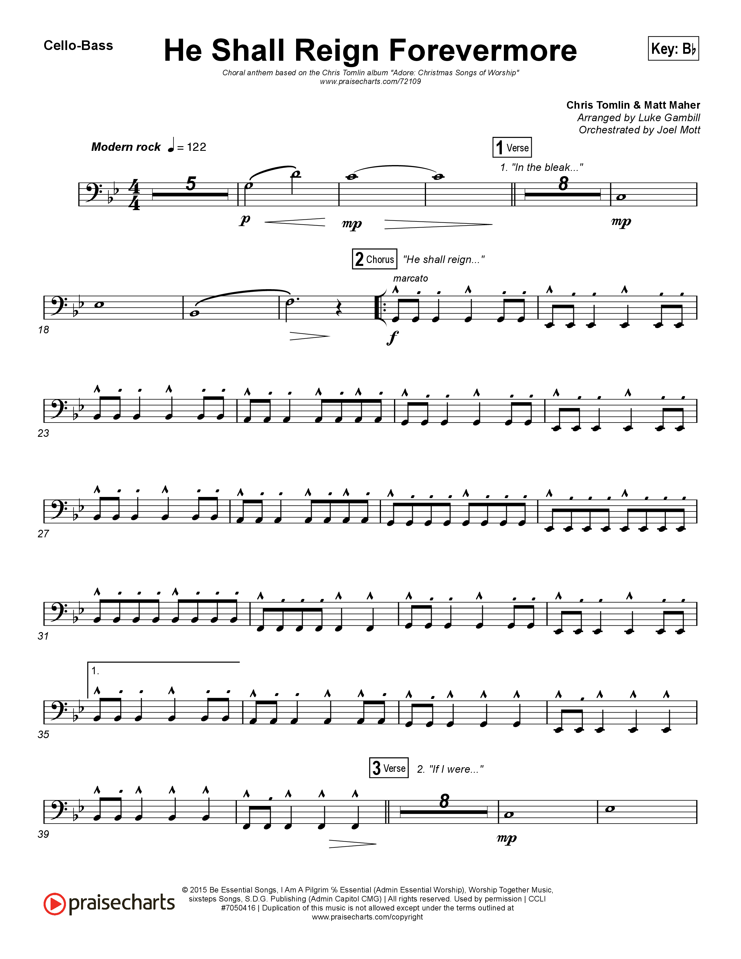 He Shall Reign Forevermore (Choral Anthem SATB) Cello/Bass (Chris Tomlin / Arr. Luke Gambill)