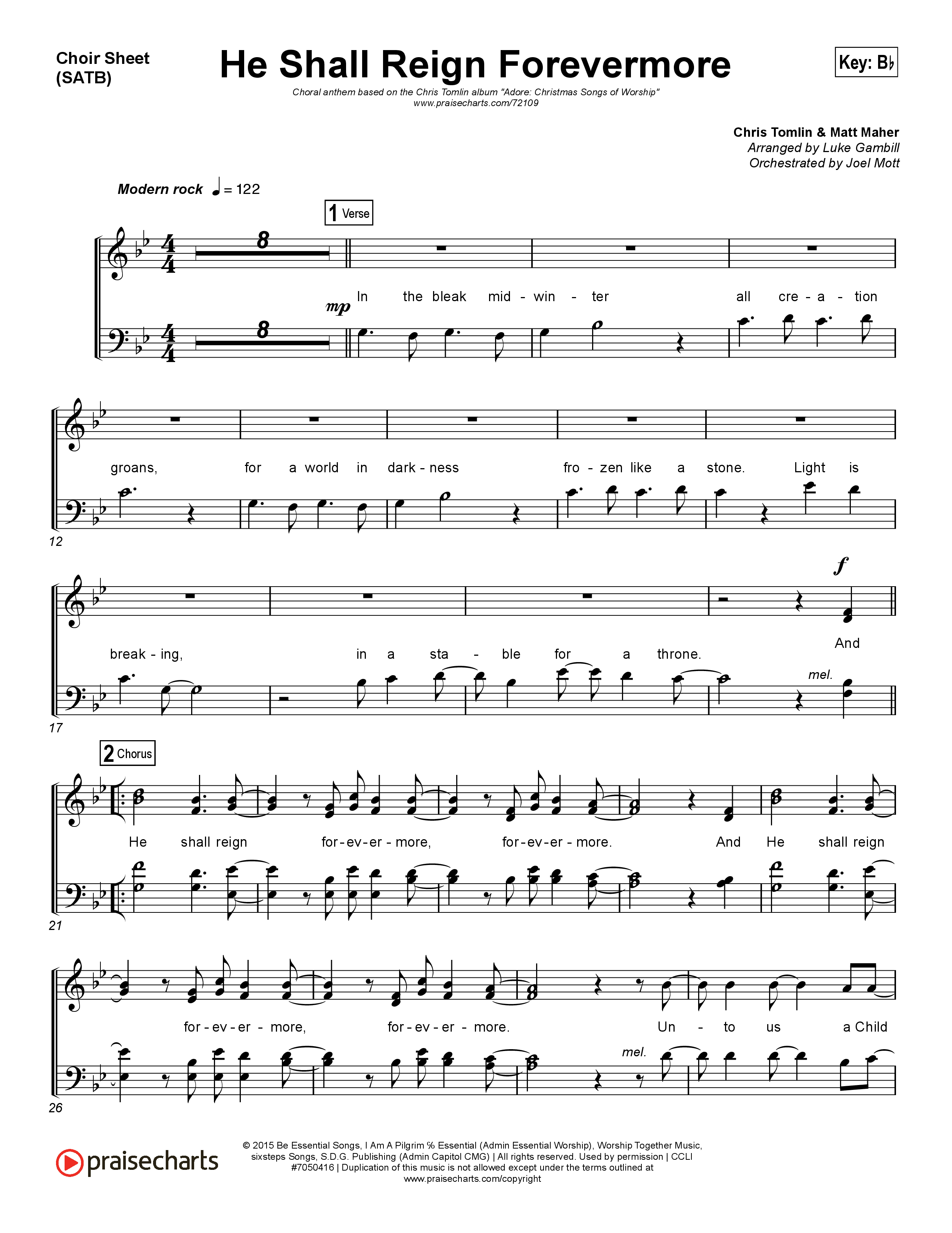 He Shall Reign Forevermore (Choral Anthem SATB) Choir Vocals (SATB) (Chris Tomlin / Arr. Luke Gambill)