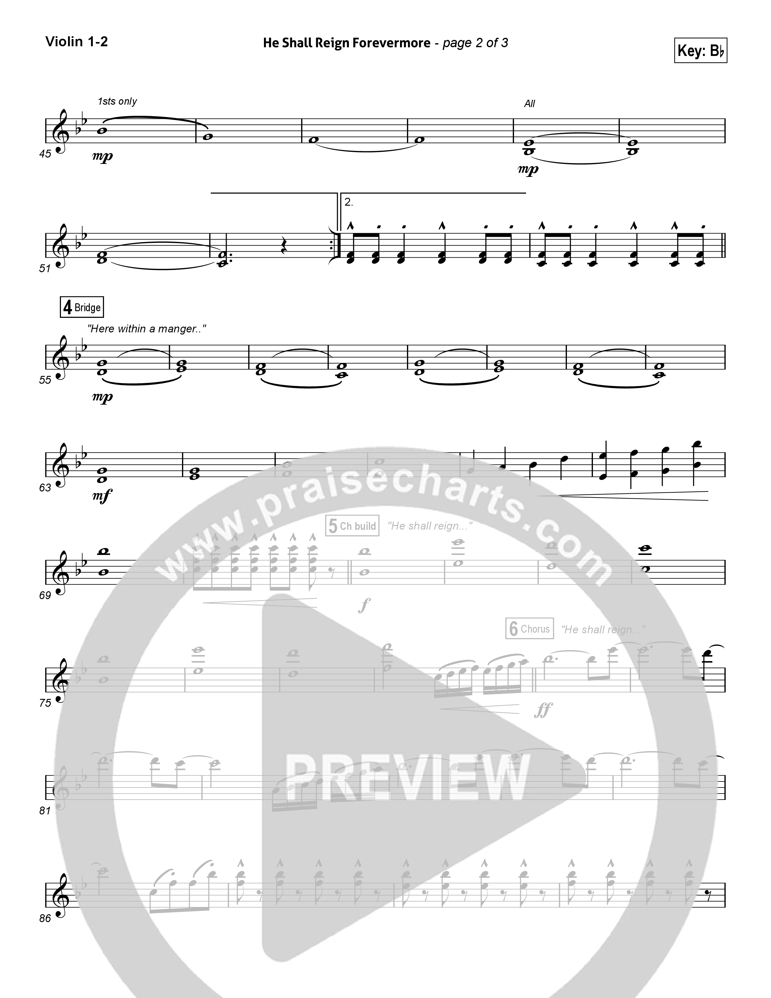 He Shall Reign Forevermore (Choral Anthem SATB) Violin 1/2 (Chris Tomlin / Arr. Luke Gambill)