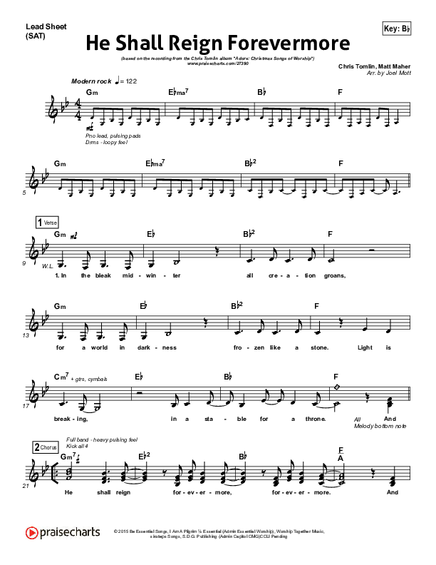 He Shall Reign Forevermore (Choral Anthem SATB) Lead Sheet (SAT) (Chris Tomlin / Arr. Luke Gambill)