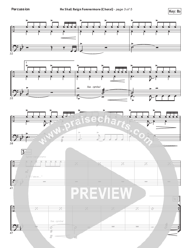 He Shall Reign Forevermore (Choral Anthem SATB) Percussion (Chris Tomlin / Arr. Luke Gambill)