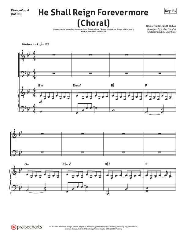 He Shall Reign Forevermore (Choral Anthem SATB) Piano/Vocal Pack (Chris Tomlin / Arr. Luke Gambill)