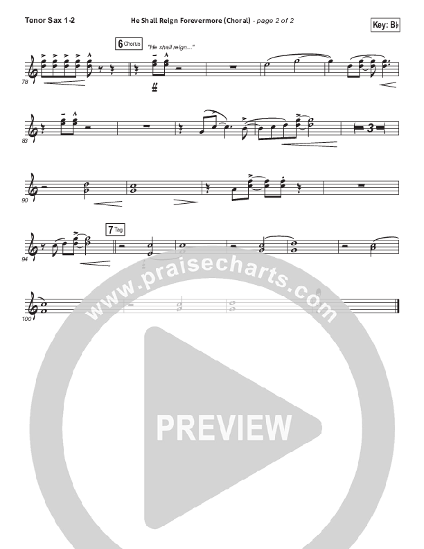 He Shall Reign Forevermore (Choral Anthem SATB) Tenor Sax 1/2 (Chris Tomlin / Arr. Luke Gambill)