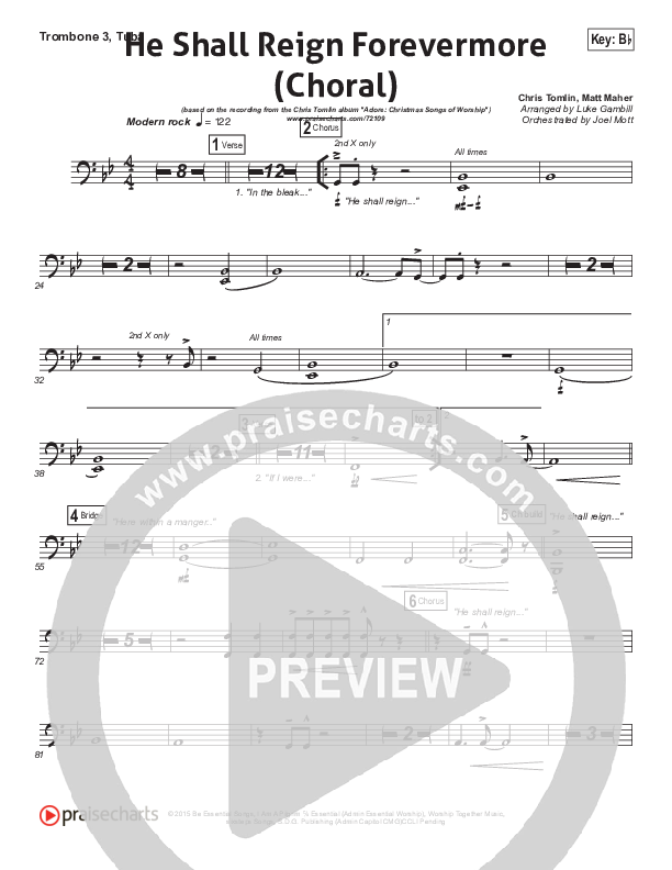 He Shall Reign Forevermore (Choral Anthem SATB) Trombone 3/Tuba (Chris Tomlin / Arr. Luke Gambill)