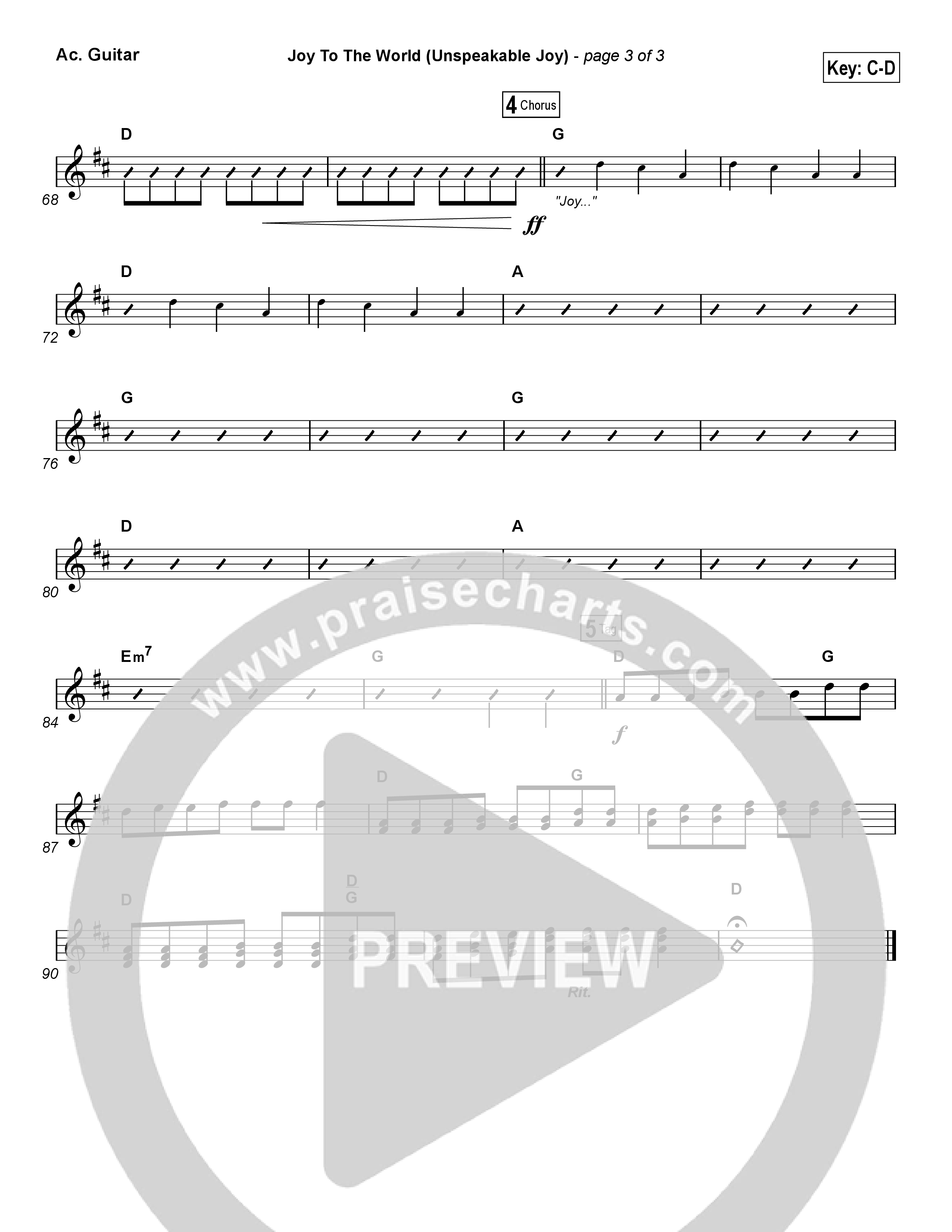 Joy To The World (Unspeakable Joy) (Choral Anthem SATB) Acoustic Guitar (Chris Tomlin / Arr. Luke Gambill)