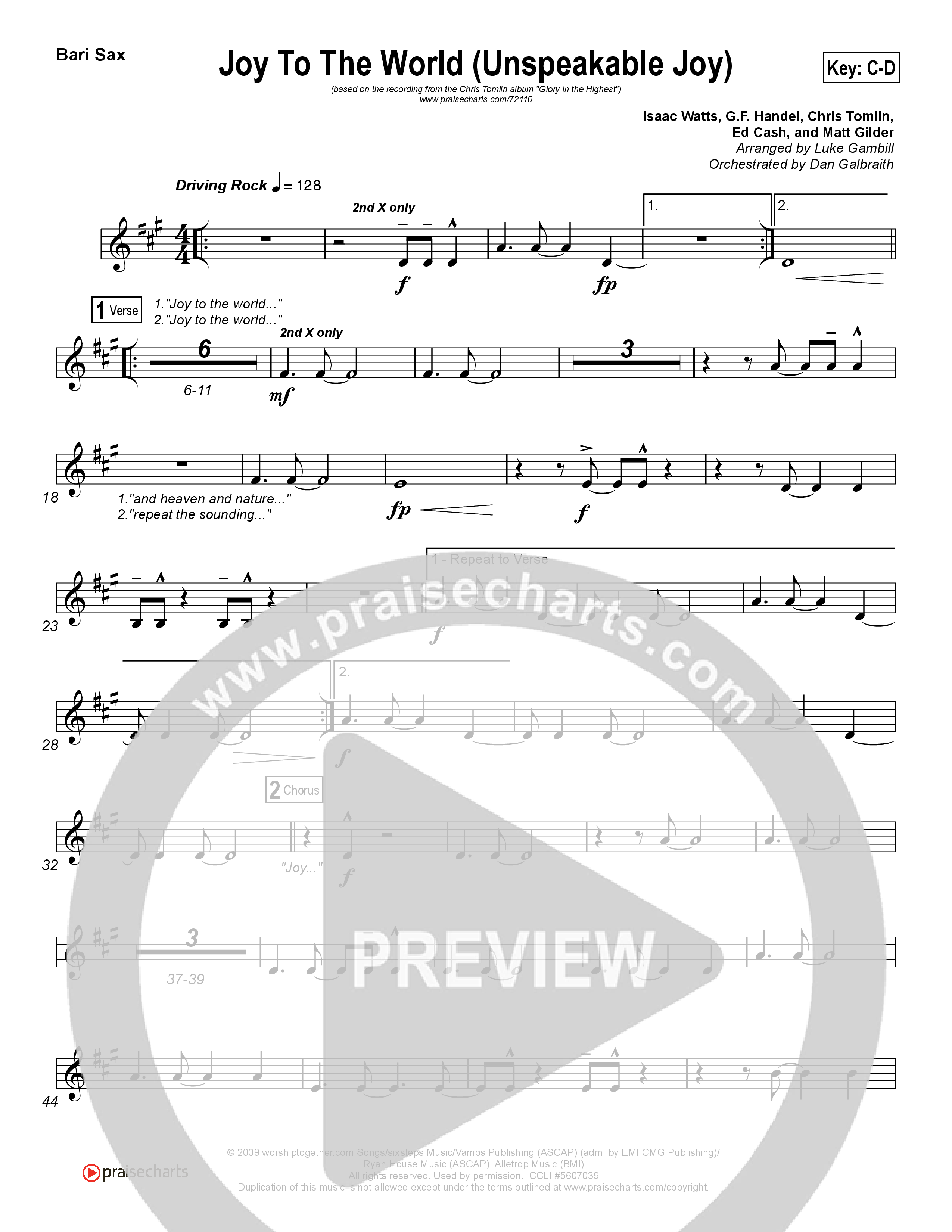 Joy To The World (Unspeakable Joy) (Choral Anthem SATB) Bari Sax (Chris Tomlin / Arr. Luke Gambill)