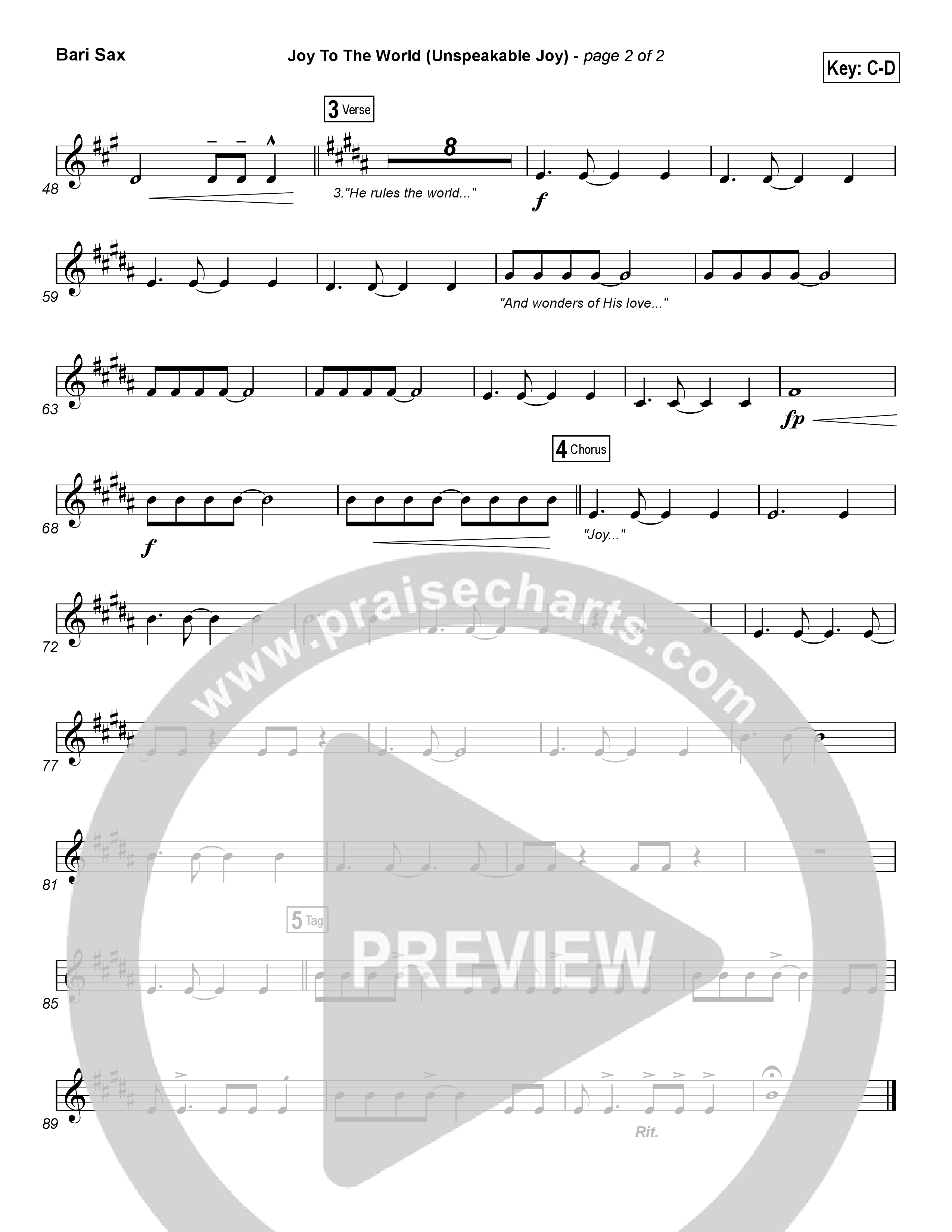 Joy To The World (Unspeakable Joy) (Choral Anthem SATB) Bari Sax (Chris Tomlin / Arr. Luke Gambill)