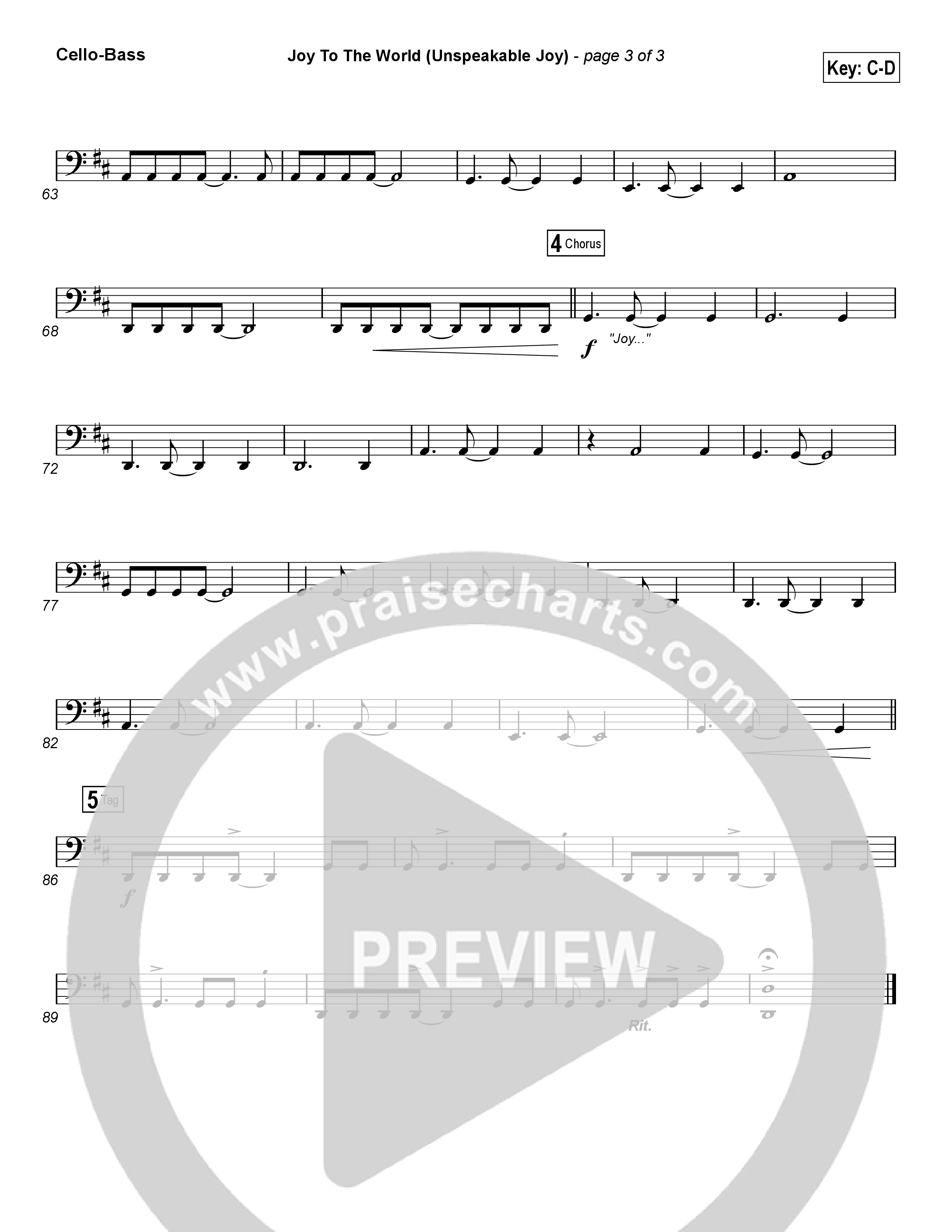 Joy To The World (Unspeakable Joy) (Choral Anthem SATB) Cello/Bass (Chris Tomlin / Arr. Luke Gambill)