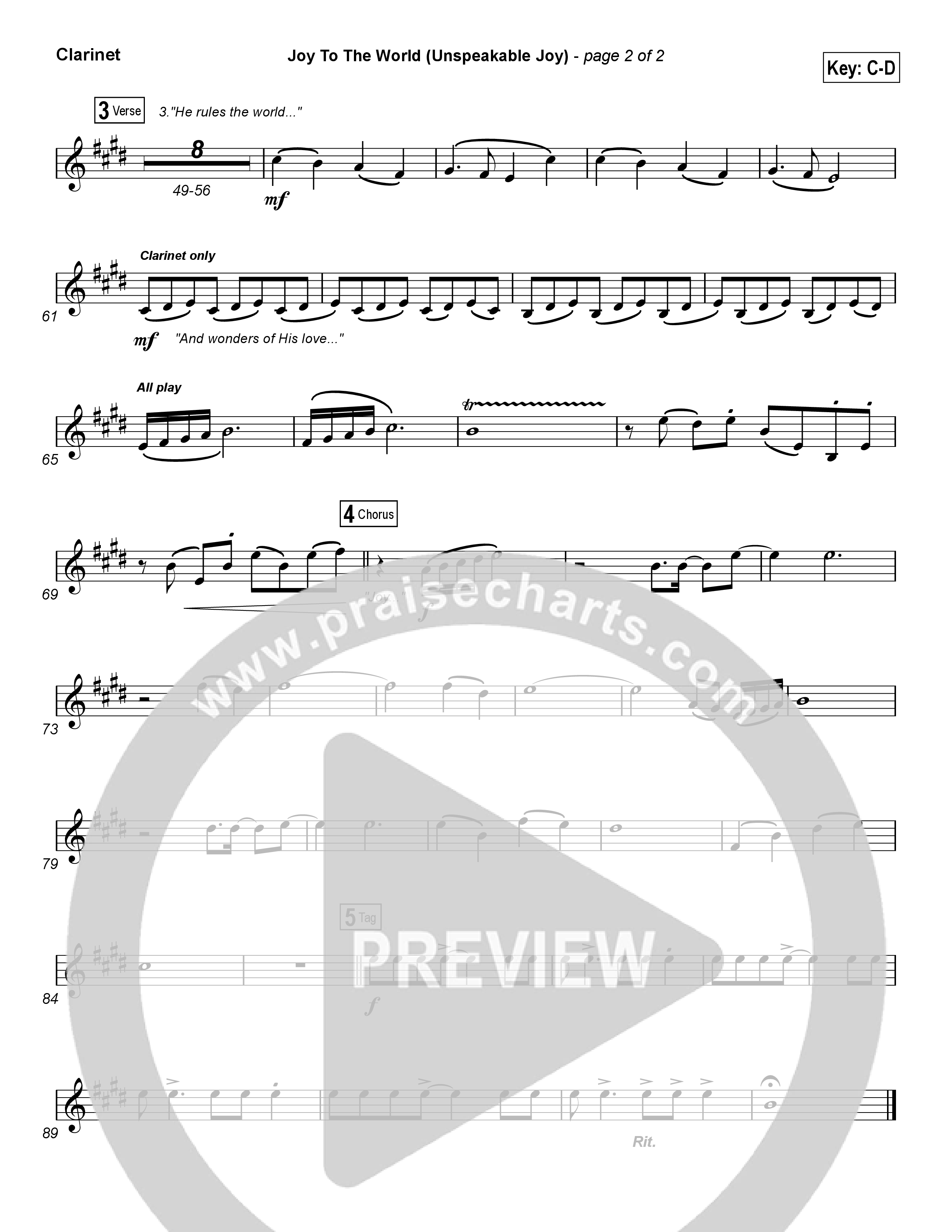 Joy To The World (Unspeakable Joy) (Choral Anthem SATB) Clarinet (Chris Tomlin / Arr. Luke Gambill)