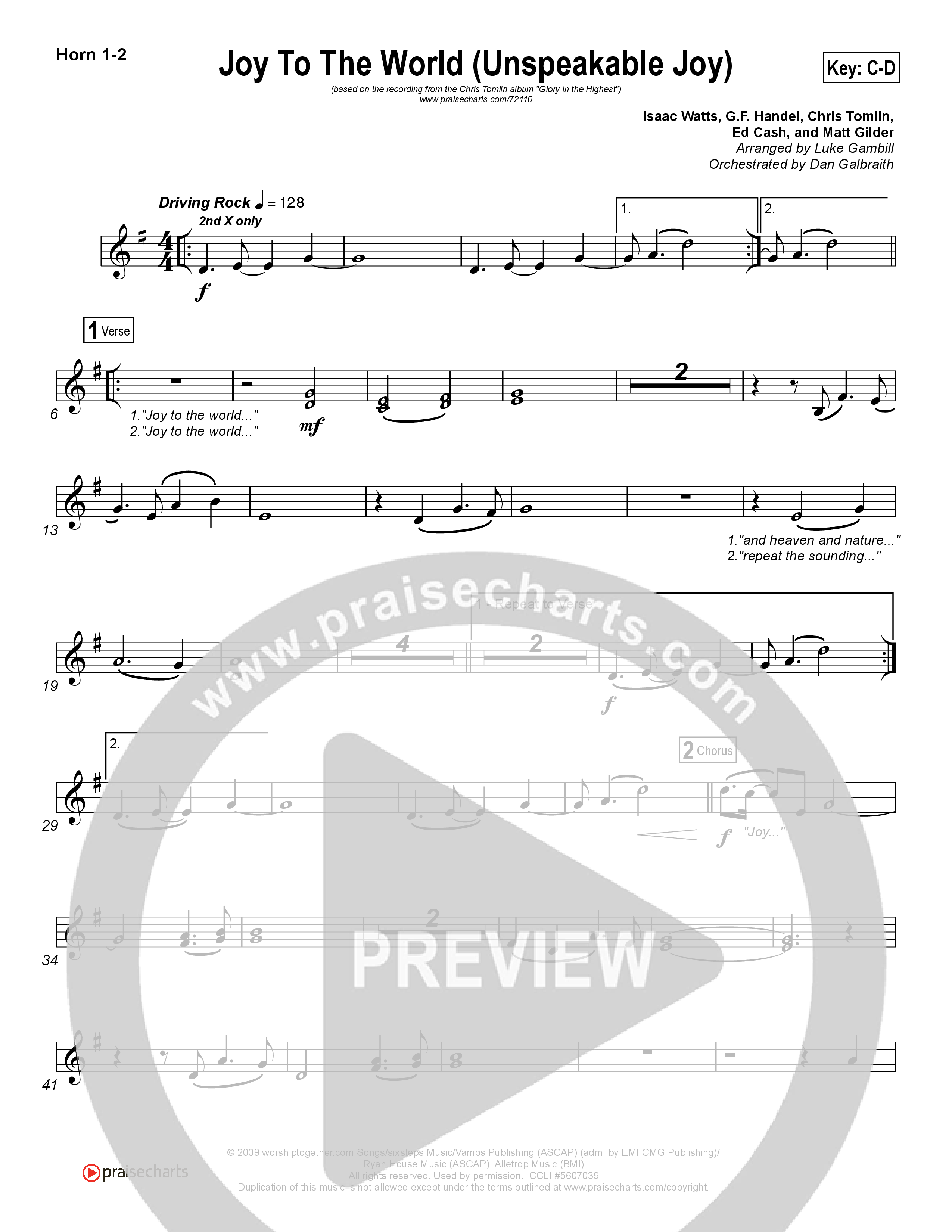 Joy To The World (Unspeakable Joy) (Choral Anthem SATB) French Horn 1/2 (Chris Tomlin / Arr. Luke Gambill)