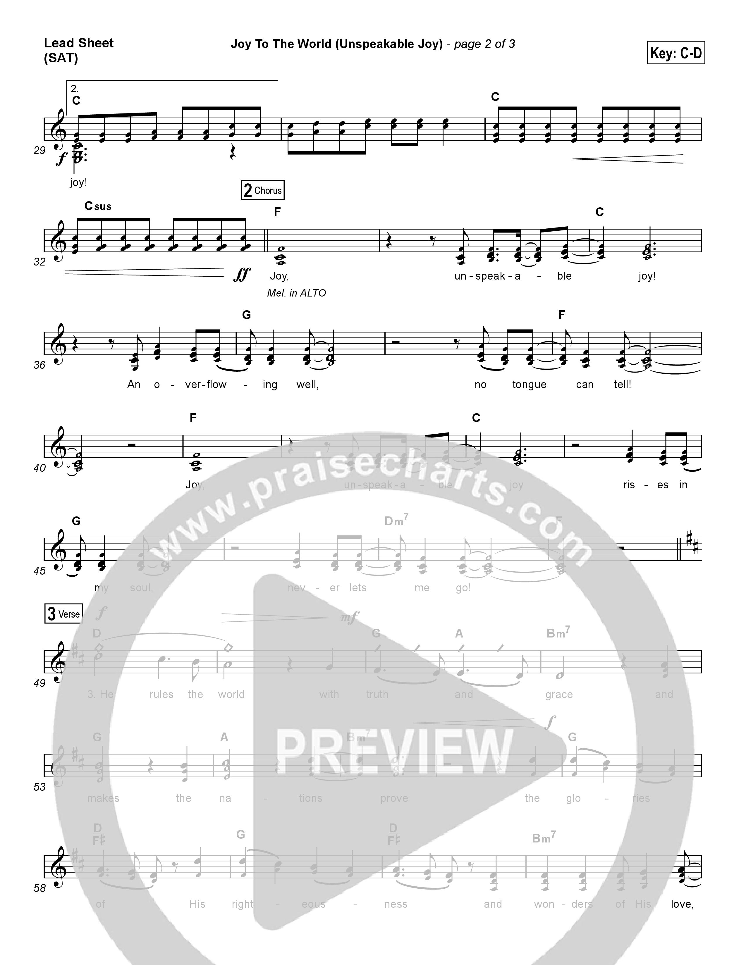 Joy To The World (Unspeakable Joy) (Choral Anthem SATB) Lead Sheet (SAT) (Chris Tomlin / Arr. Luke Gambill)