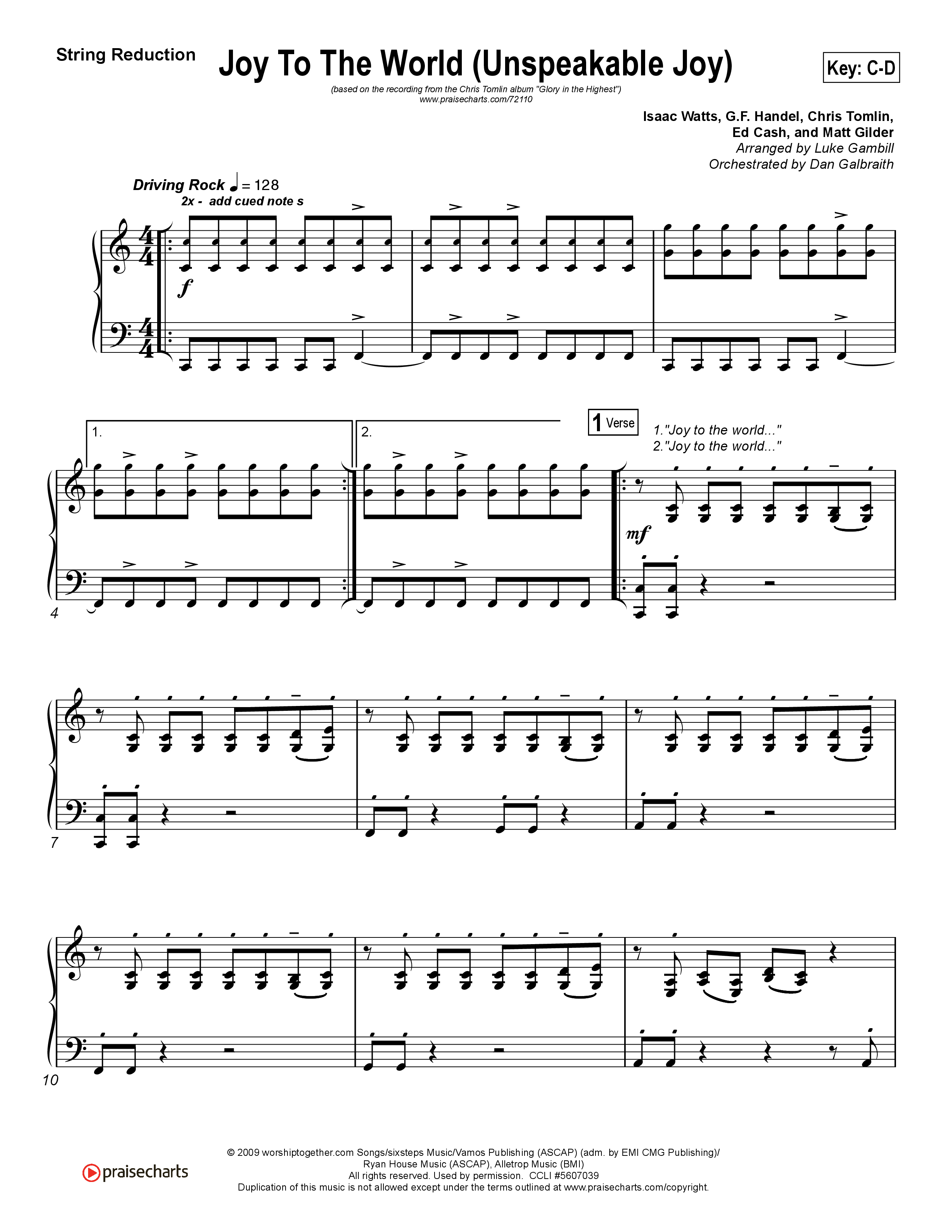 Joy To The World (Unspeakable Joy) (Choral Anthem SATB) Synth Strings (Chris Tomlin / Arr. Luke Gambill)