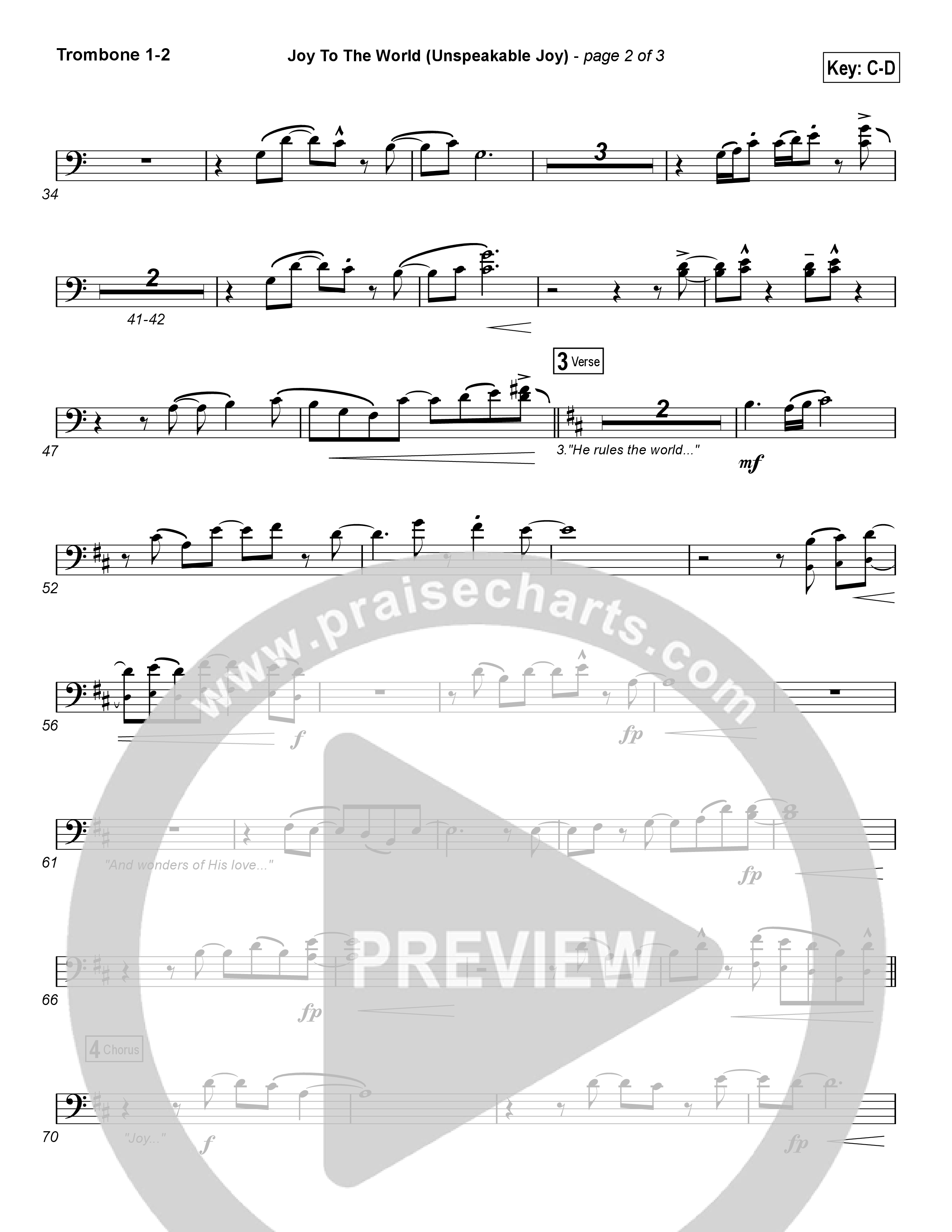 Joy To The World (Unspeakable Joy) (Choral Anthem SATB) Trombone 1/2 (Chris Tomlin / Arr. Luke Gambill)