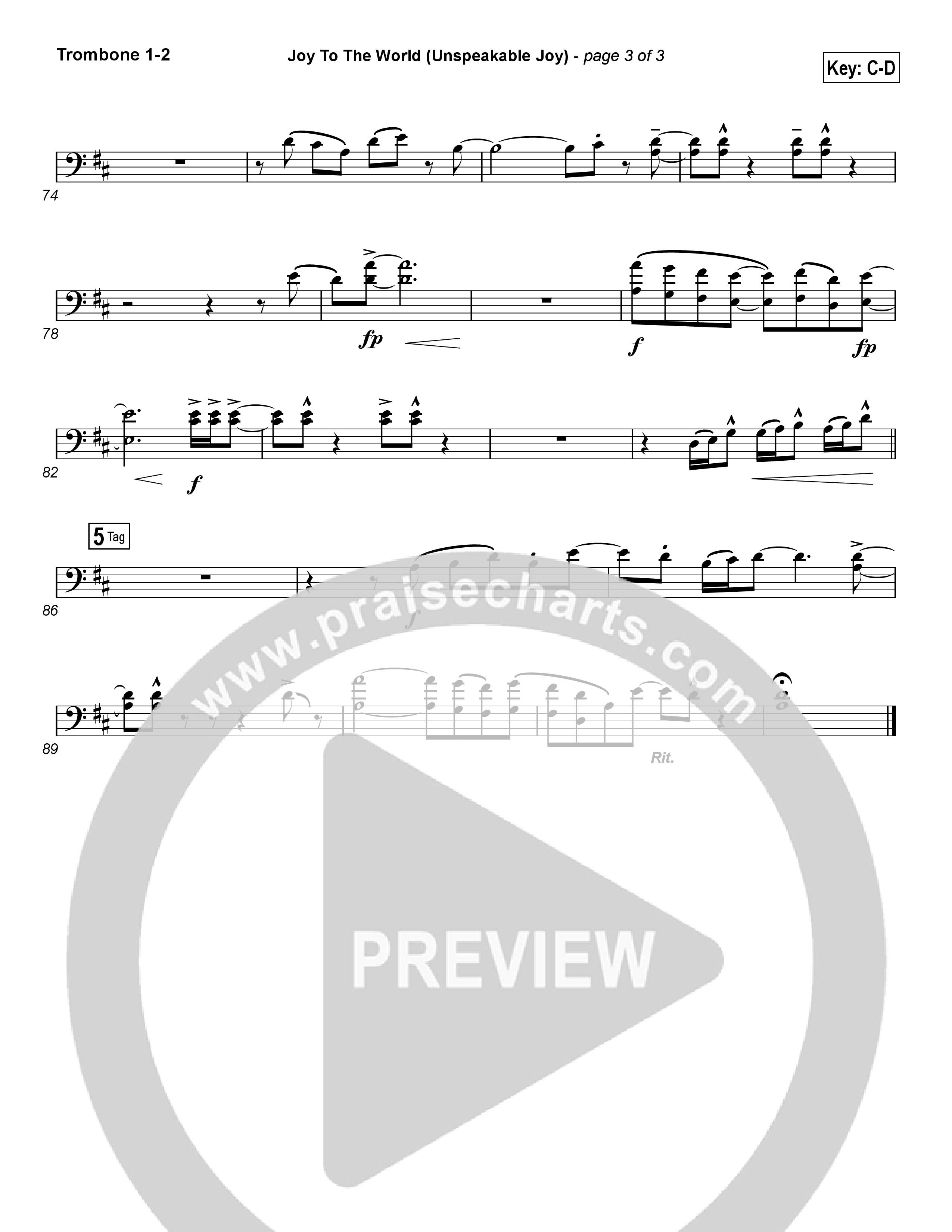 Joy To The World (Unspeakable Joy) (Choral Anthem SATB) Trombone 1/2 (Chris Tomlin / Arr. Luke Gambill)