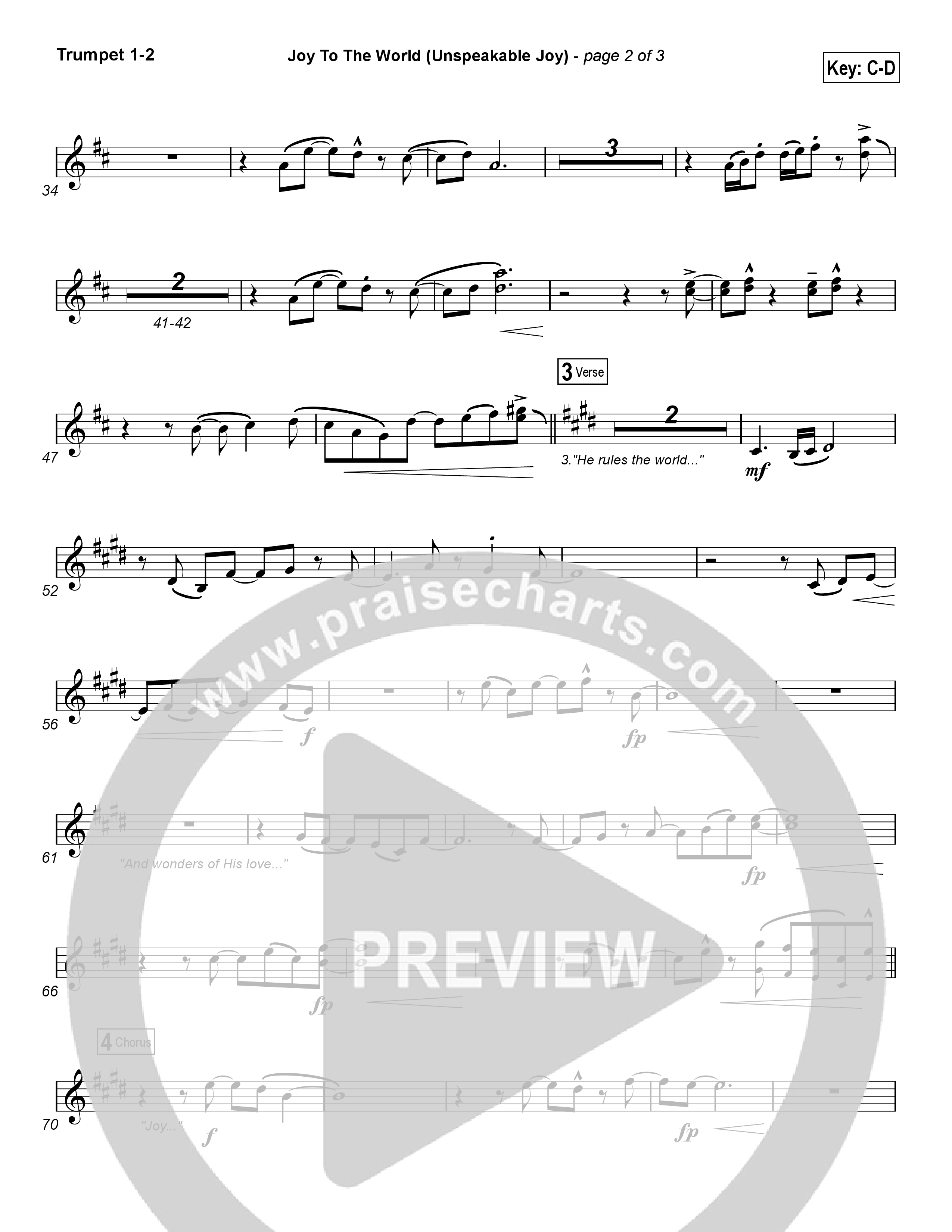 Joy To The World (Unspeakable Joy) (Choral Anthem SATB) Trumpet 1,2 (Chris Tomlin / Arr. Luke Gambill)