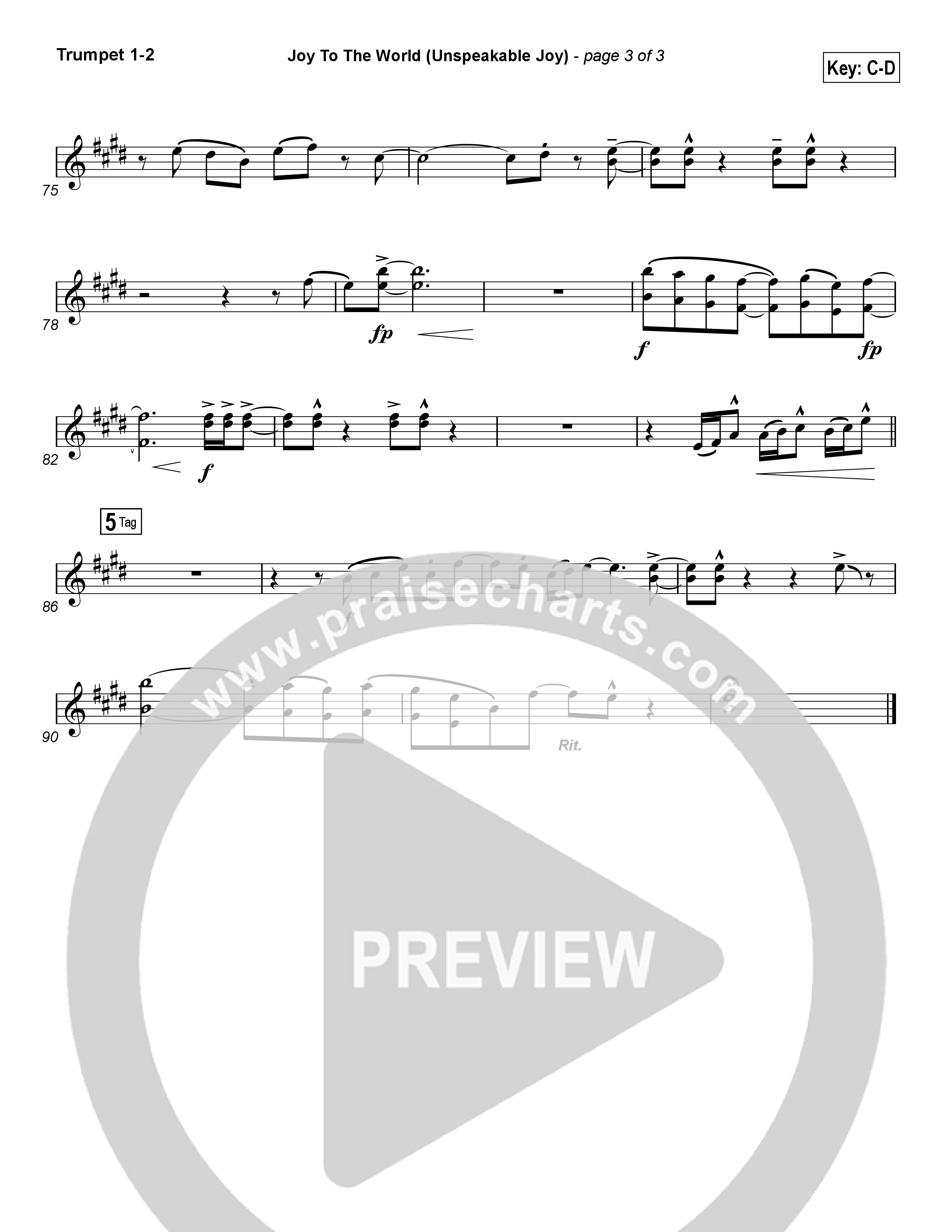 Joy To The World (Unspeakable Joy) (Choral Anthem SATB) Trumpet 1,2 (Chris Tomlin / Arr. Luke Gambill)