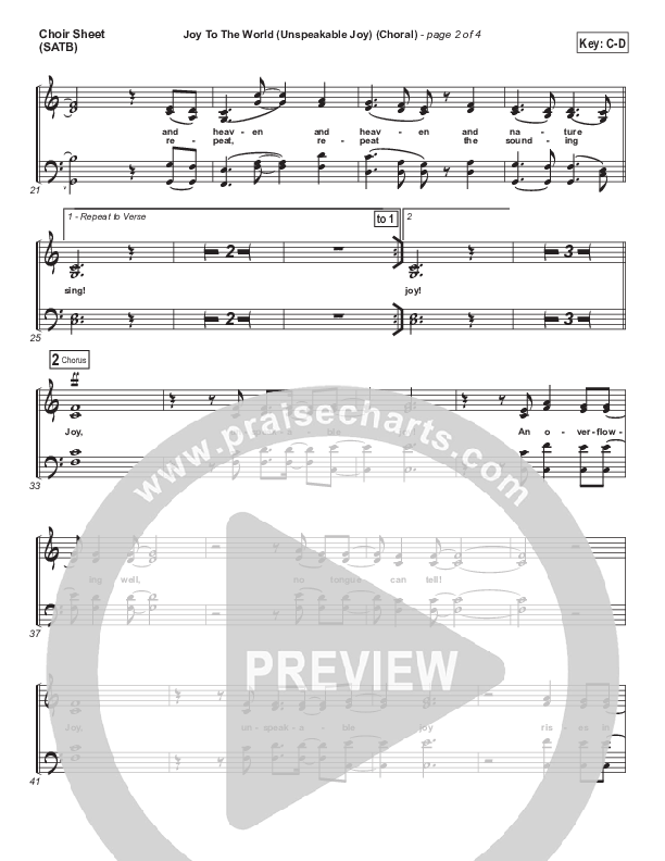 Joy To The World (Unspeakable Joy) (Choral Anthem SATB) Choir Vocals (SATB) (Chris Tomlin / Arr. Luke Gambill)