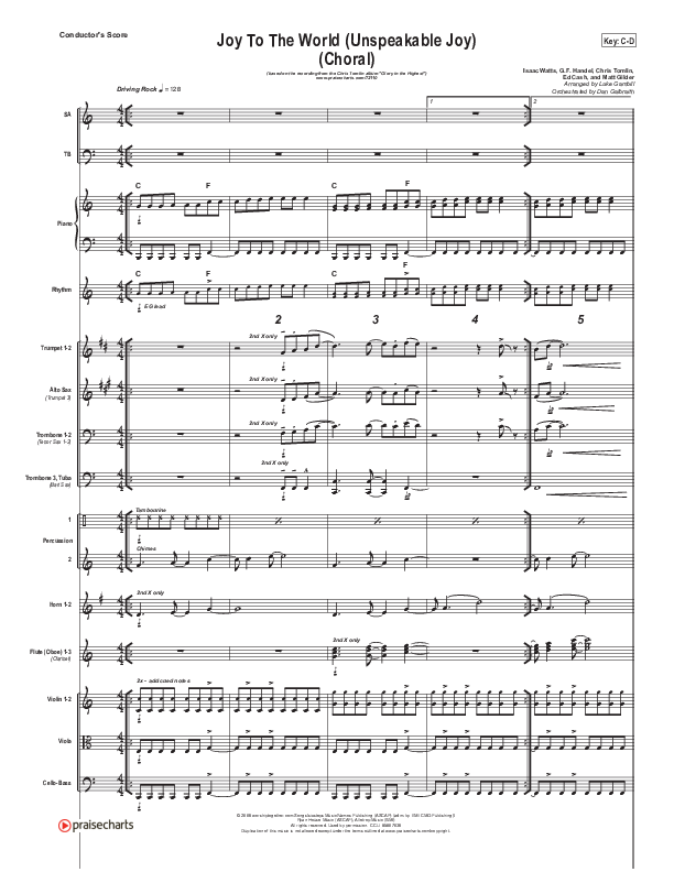 Joy To The World (Unspeakable Joy) (Choral Anthem SATB) Orchestration (Chris Tomlin / Arr. Luke Gambill)
