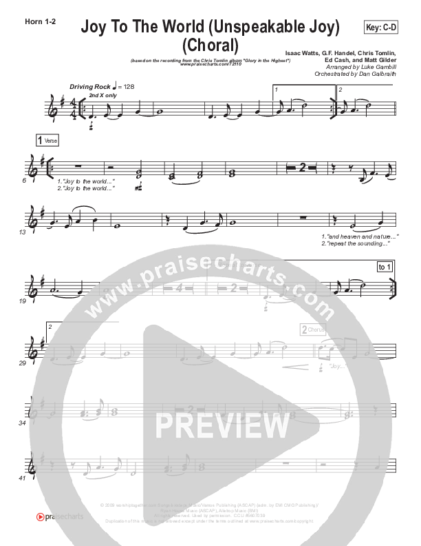 Joy To The World (Unspeakable Joy) (Choral Anthem SATB) Brass Pack (Chris Tomlin / Arr. Luke Gambill)