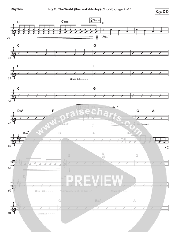Joy To The World (Unspeakable Joy) (Choral Anthem SATB) Rhythm Chart (Chris Tomlin / Arr. Luke Gambill)