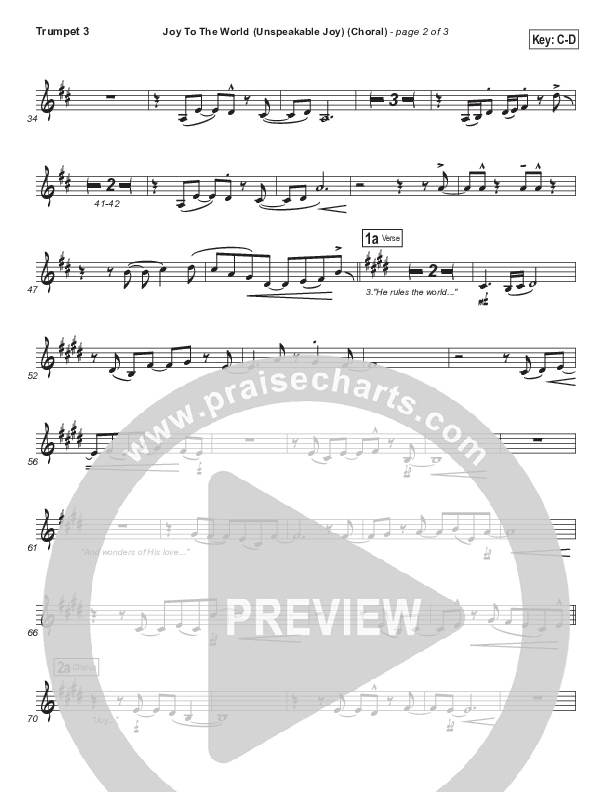 Joy To The World (Unspeakable Joy) (Choral Anthem SATB) Trumpet 3 (Chris Tomlin / Arr. Luke Gambill)