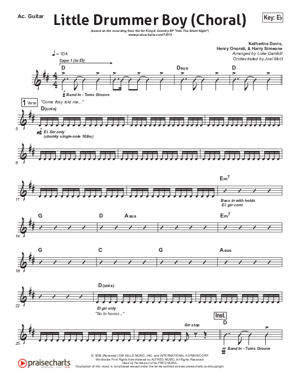 Little Drummer Boy (Choral Anthem SATB) Acoustic Guitar (for KING & COUNTRY / Arr. Luke Gambill)