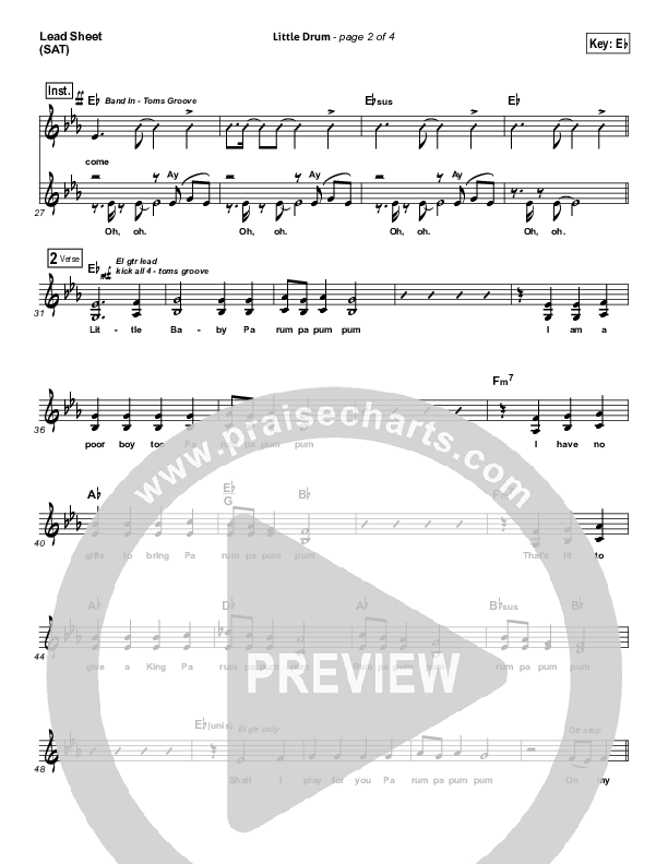 Little Drummer Boy (Choral Anthem SATB) Lead Sheet (SAT) (for KING & COUNTRY / Arr. Luke Gambill)