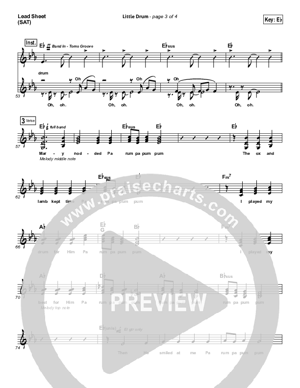 Little Drummer Boy (Choral Anthem SATB) Lead Sheet (SAT) (for KING & COUNTRY / Arr. Luke Gambill)