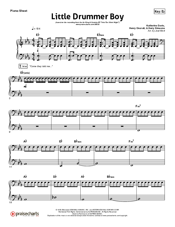 Little Drummer Boy (Choral Anthem SATB) Piano Sheet (for KING & COUNTRY / Arr. Luke Gambill)
