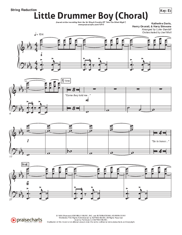 Little Drummer Boy (Choral Anthem SATB) String Pack (for KING & COUNTRY / Arr. Luke Gambill)