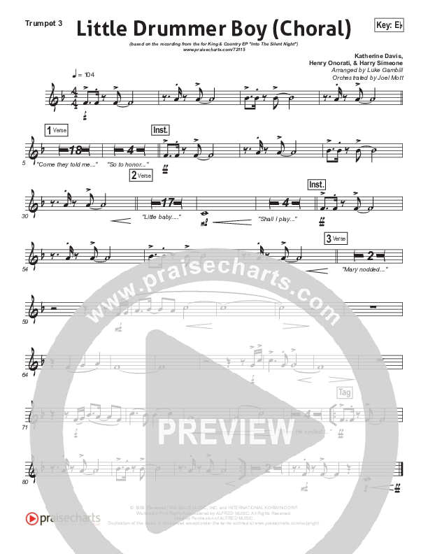 Little Drummer Boy (Choral Anthem SATB) Brass Pack (for KING & COUNTRY / Arr. Luke Gambill)