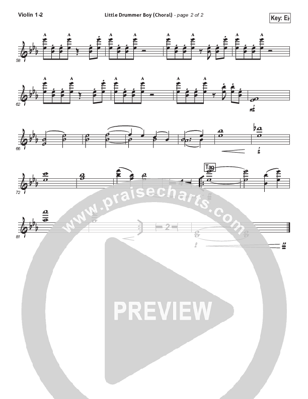 Little Drummer Boy (Choral Anthem SATB) Violin 1/2 (for KING & COUNTRY / Arr. Luke Gambill)