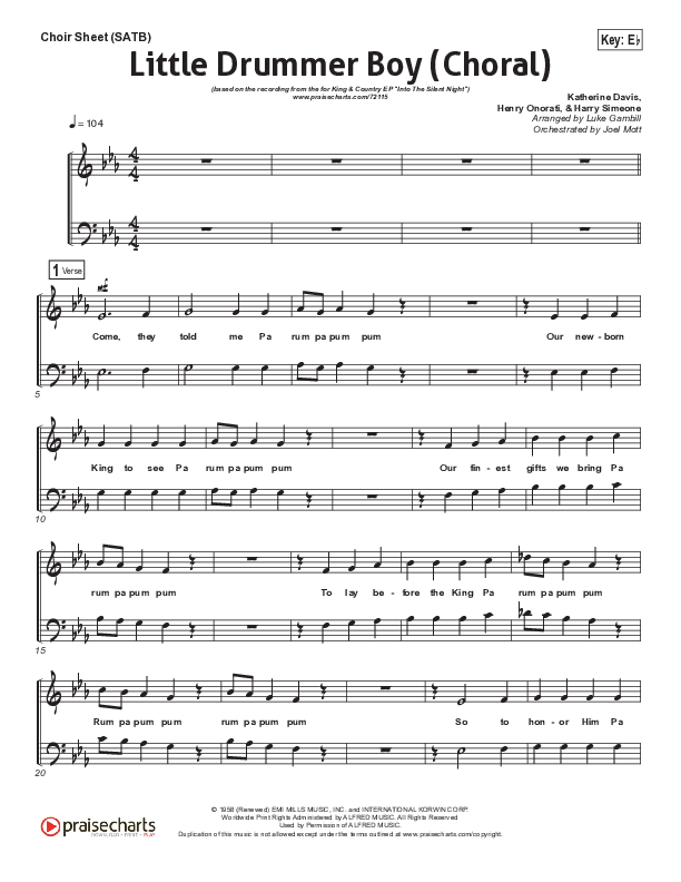 Little Drummer Boy (Choral Anthem SATB) Choir Sheet (SATB) (for KING & COUNTRY / Arr. Luke Gambill)