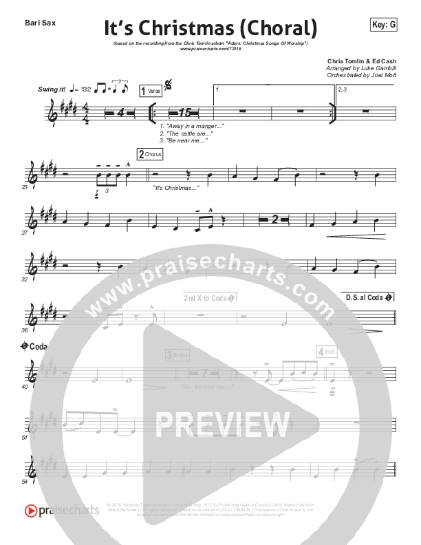 It's Christmas (Choral Anthem SATB) Bari Sax (Chris Tomlin / Arr. Luke Gambill)