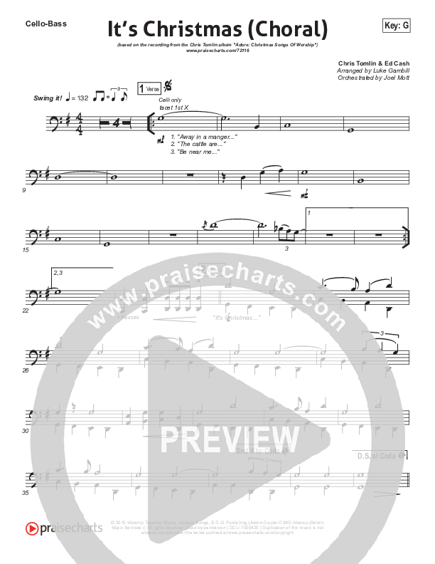 It's Christmas (Choral Anthem SATB) Cello/Bass (Chris Tomlin / Arr. Luke Gambill)