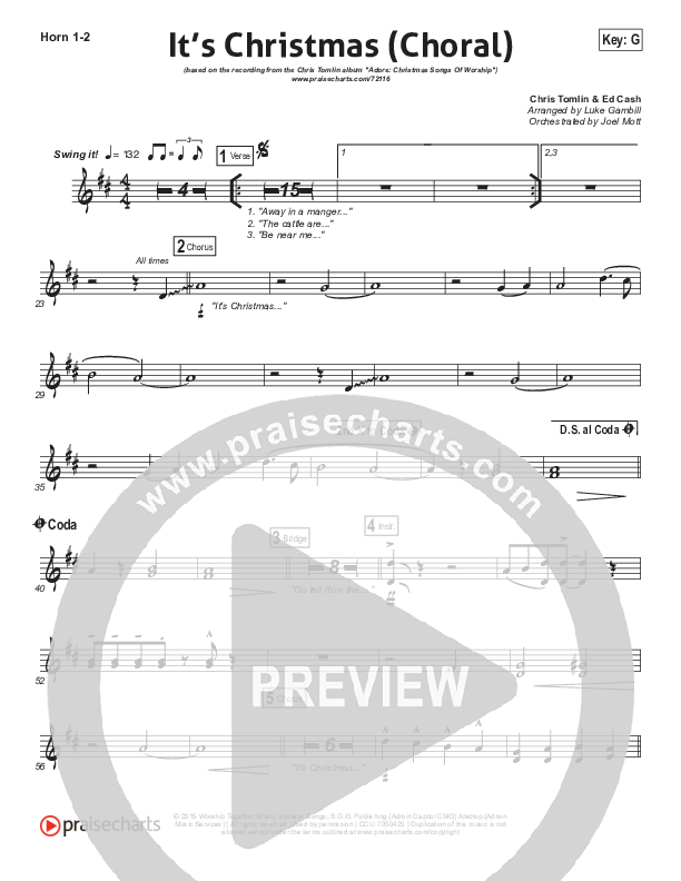 It's Christmas (Choral Anthem SATB) French Horn 1/2 (Chris Tomlin / Arr. Luke Gambill)