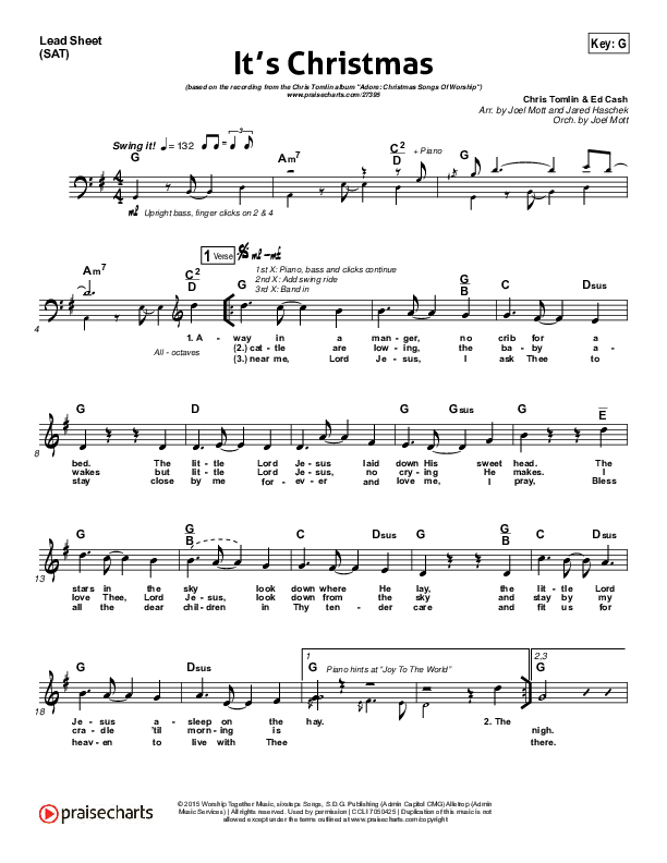 It's Christmas (Choral Anthem SATB) Lead Sheet (SAT) (Chris Tomlin / Arr. Luke Gambill)