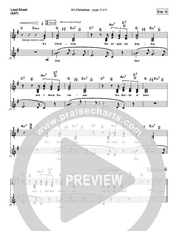 It's Christmas (Choral Anthem SATB) Lead Sheet (SAT) (Chris Tomlin / Arr. Luke Gambill)