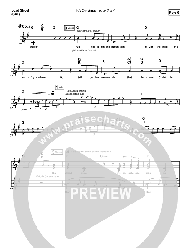 It's Christmas (Choral Anthem SATB) Lead Sheet (SAT) (Chris Tomlin / Arr. Luke Gambill)