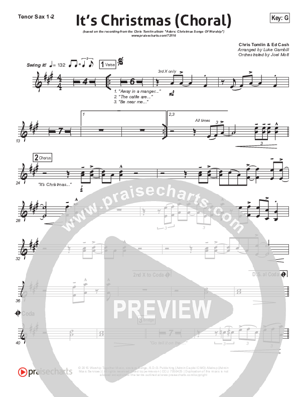 It's Christmas (Choral Anthem SATB) Tenor Sax 1/2 (Chris Tomlin / Arr. Luke Gambill)