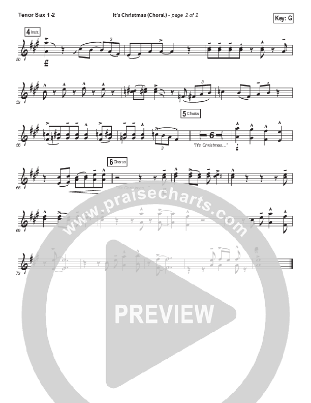 It's Christmas (Choral Anthem SATB) Tenor Sax 1/2 (Chris Tomlin / Arr. Luke Gambill)