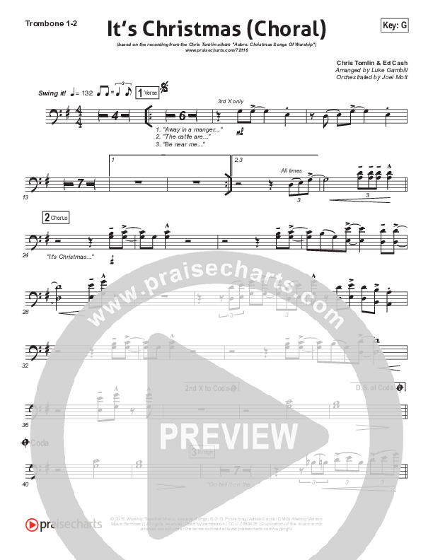 It's Christmas (Choral Anthem SATB) Trombone 1/2 (Chris Tomlin / Arr. Luke Gambill)