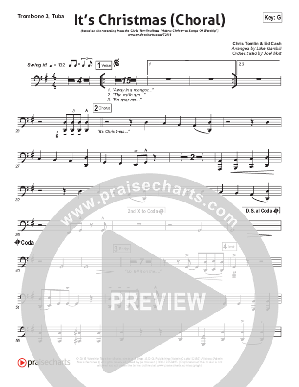 It's Christmas (Choral Anthem SATB) Trombone 3/Tuba (Chris Tomlin / Arr. Luke Gambill)