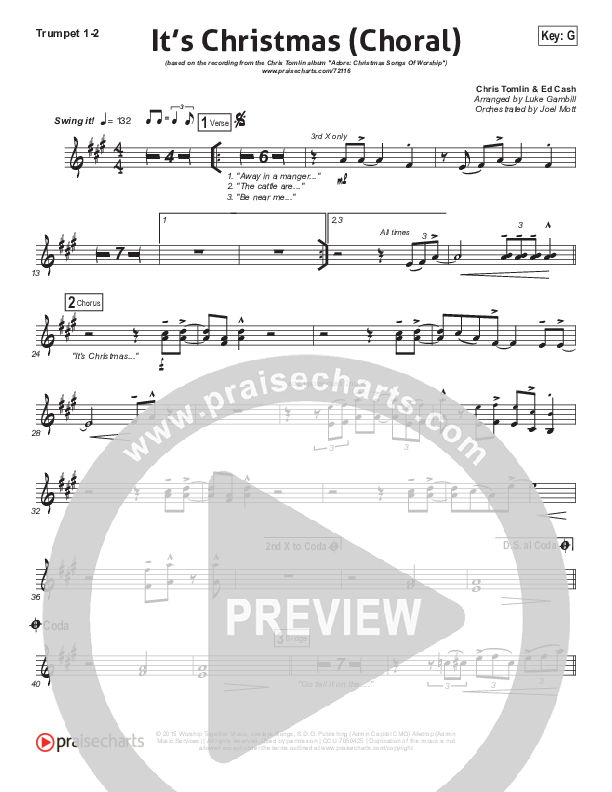 It's Christmas (Choral Anthem SATB) Trumpet 1,2 (Chris Tomlin / Arr. Luke Gambill)