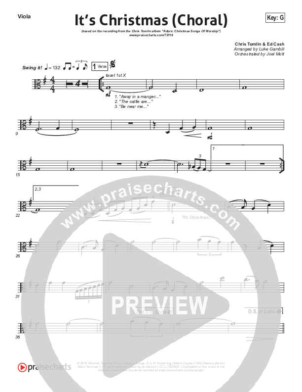 It's Christmas (Choral Anthem SATB) Viola (Chris Tomlin / Arr. Luke Gambill)
