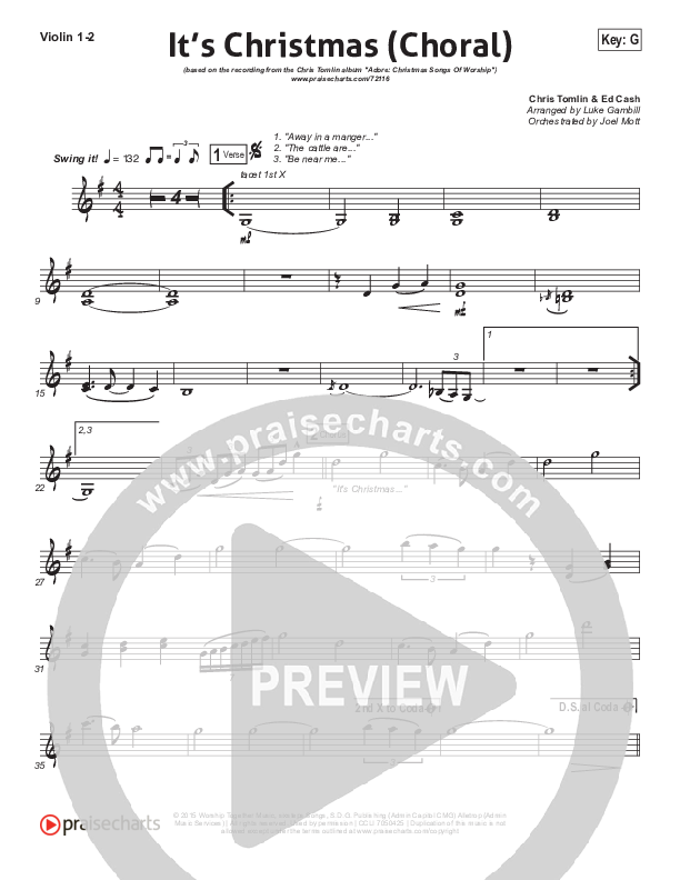 It's Christmas (Choral Anthem SATB) Violin 1/2 (Chris Tomlin / Arr. Luke Gambill)