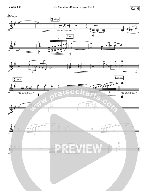 It's Christmas (Choral Anthem SATB) Violin 1/2 (Chris Tomlin / Arr. Luke Gambill)