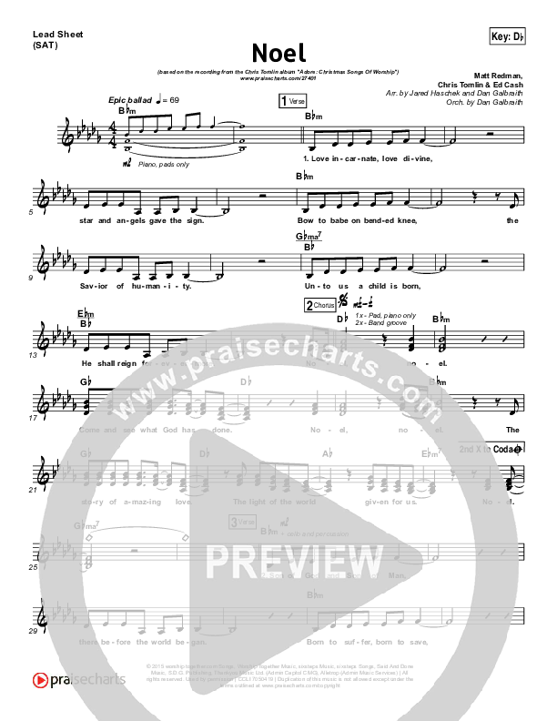 Noel (Choral Anthem SATB) Lead Sheet (SAT) (Lauren Daigle / Arr. Luke Gambill)