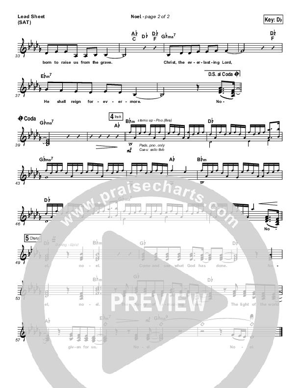 Noel (Choral Anthem SATB) Lead Sheet (SAT) (Lauren Daigle / Arr. Luke Gambill)