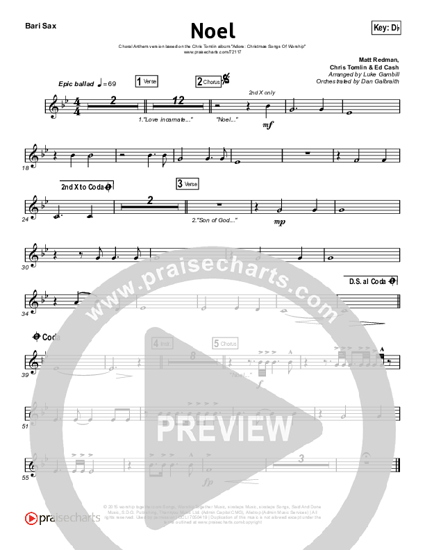 Noel (Choral Anthem SATB) Bari Sax (Lauren Daigle / Arr. Luke Gambill)